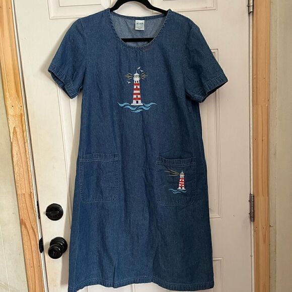 Vintage Embroidery Blue Jean Denim Dress small - Picture 1 of 6